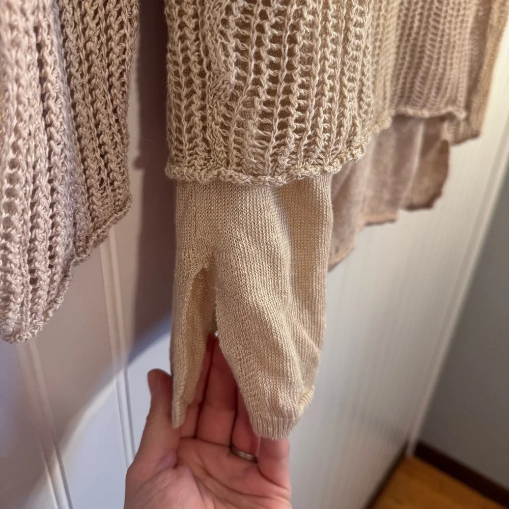 Eileen Fisher 100% Organic Linen Beige Knit Long Sleeve Women’s Size Small - Picture 4 of 11